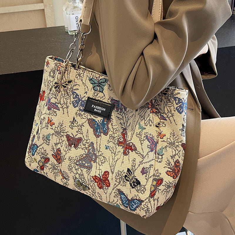 Artistic Floral Print Canvas Tote Bag
