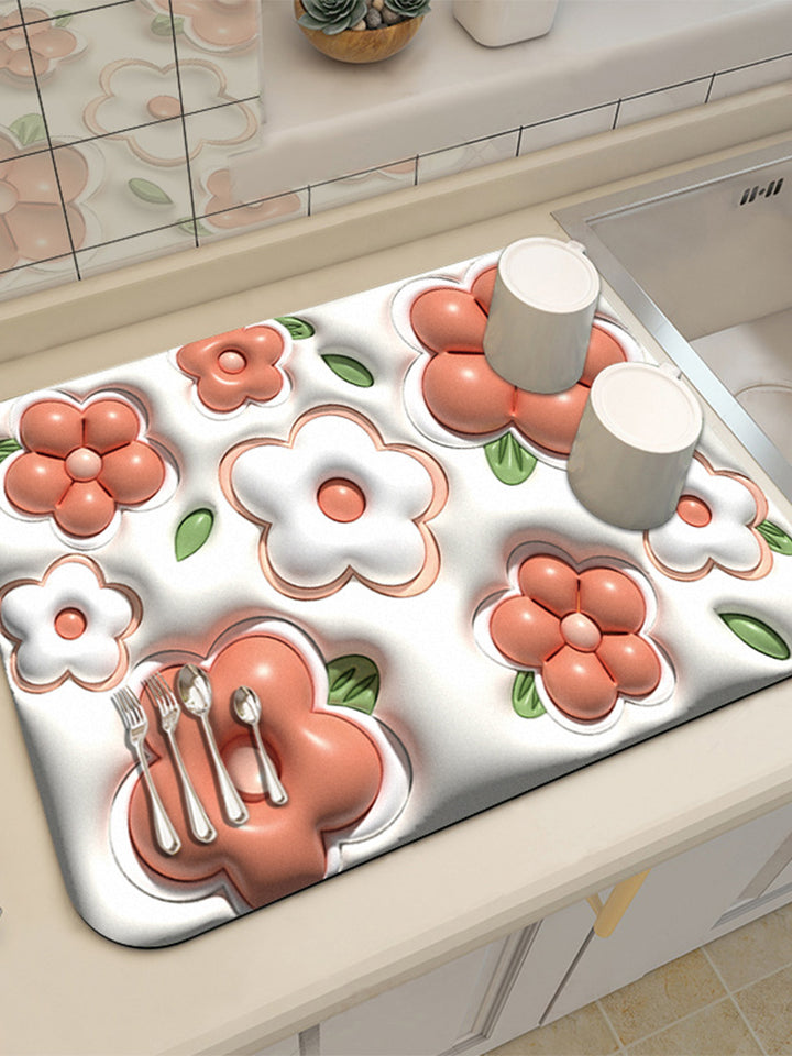 Decorative Soft Floral Patterned Kitchen Mat