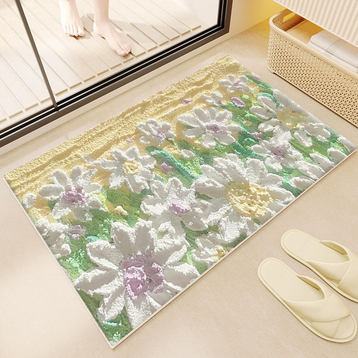 Floral Cloud-Patterned Bath Mat for Bathroom