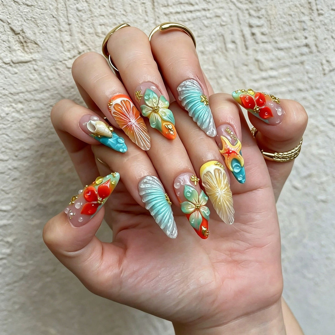 Artistic Summer-Themed Nail Tips