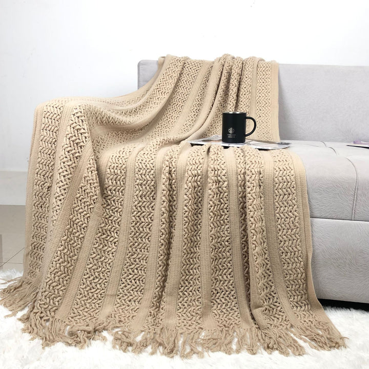 Handcrafted Textured Knit Throw Blanket Kalsten