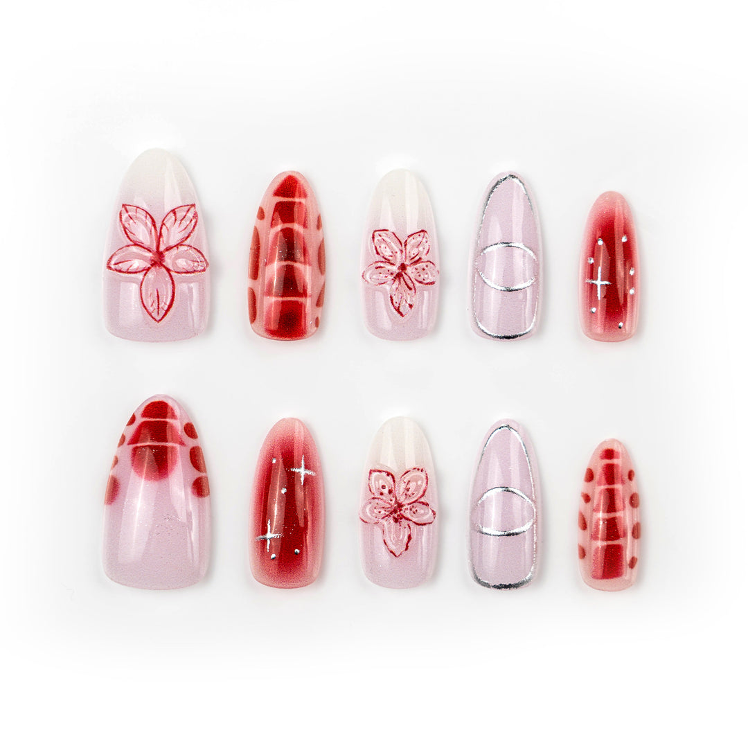 Nail art set with filigree flower and geometric designs Kalsten