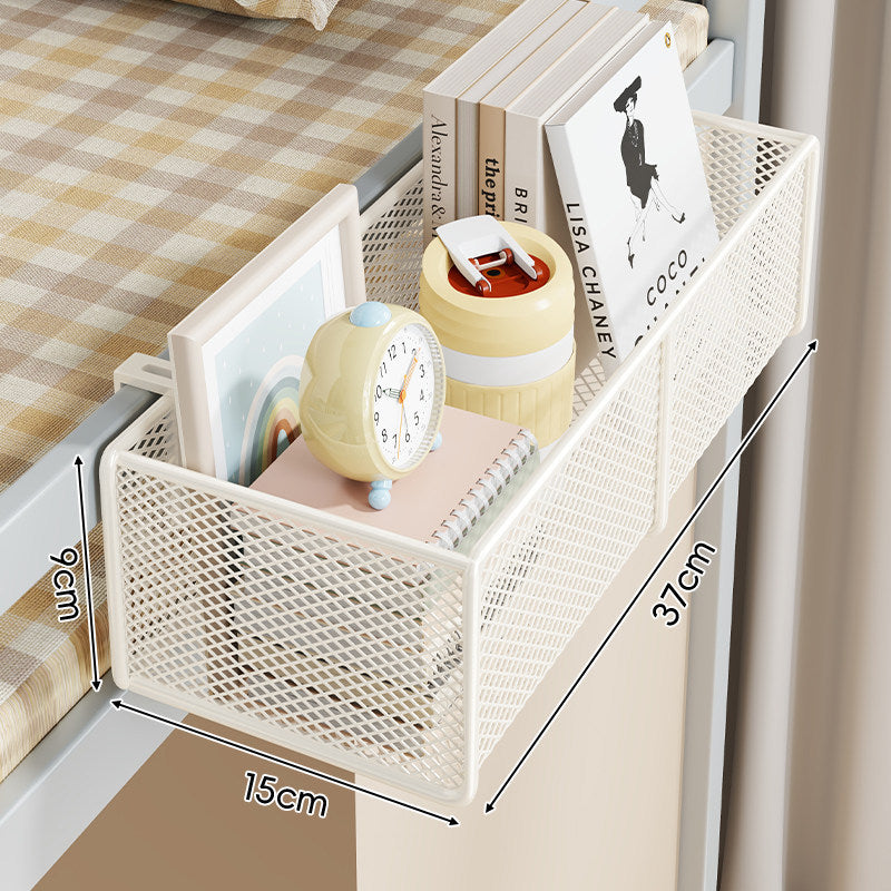 Clamp-On Bed Frame Hanging Mesh Organizer Basket with Rail Mount and Multipurpose Storage