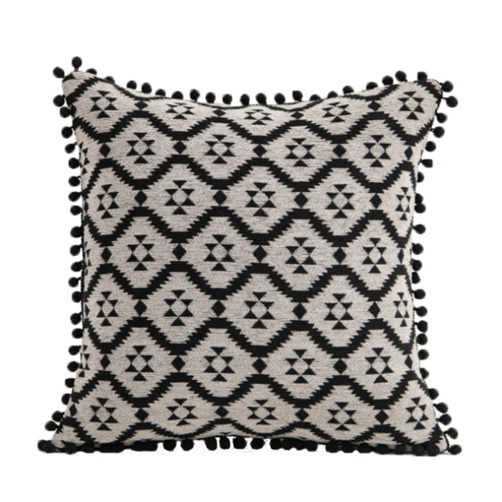 Decorative Bohemian Patchwork Tapestry Throw Pillow Cover with Pom-Pom Tassel Trim