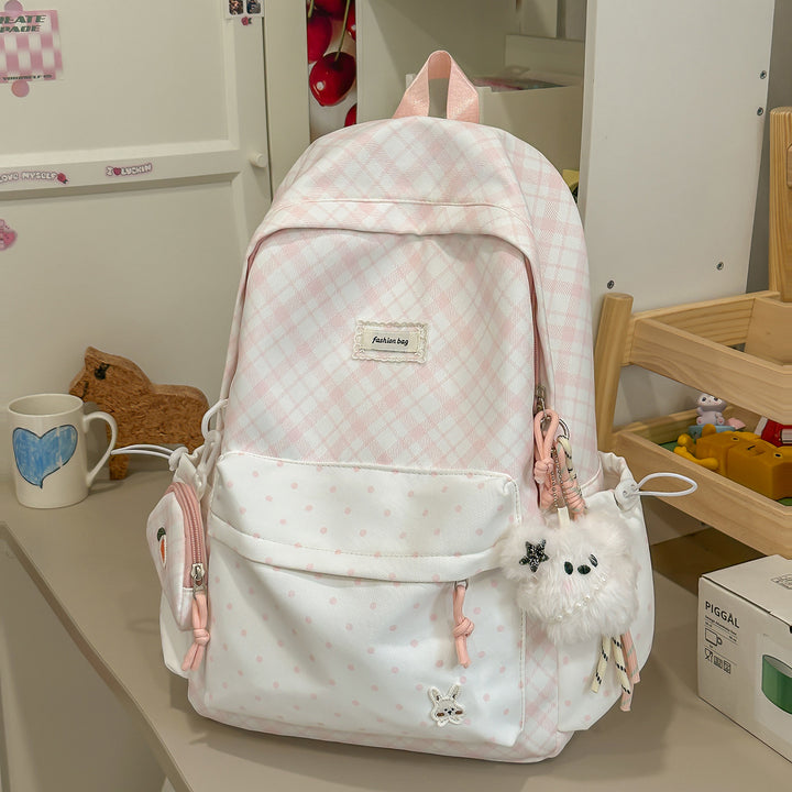 Stylish Plaid Backpack with Fun Decorative Accents Kalsten