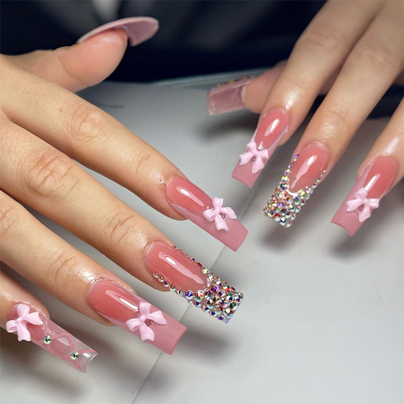 Decorative Nail Art Press-On Set with Bow and Gem Accents kalsten