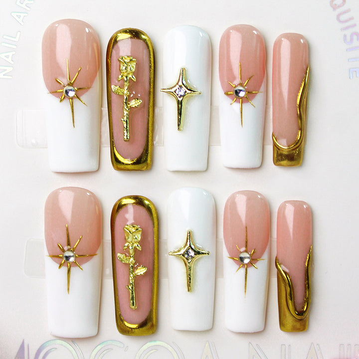Art nail set with romantic flower and glamour accents Kalsten