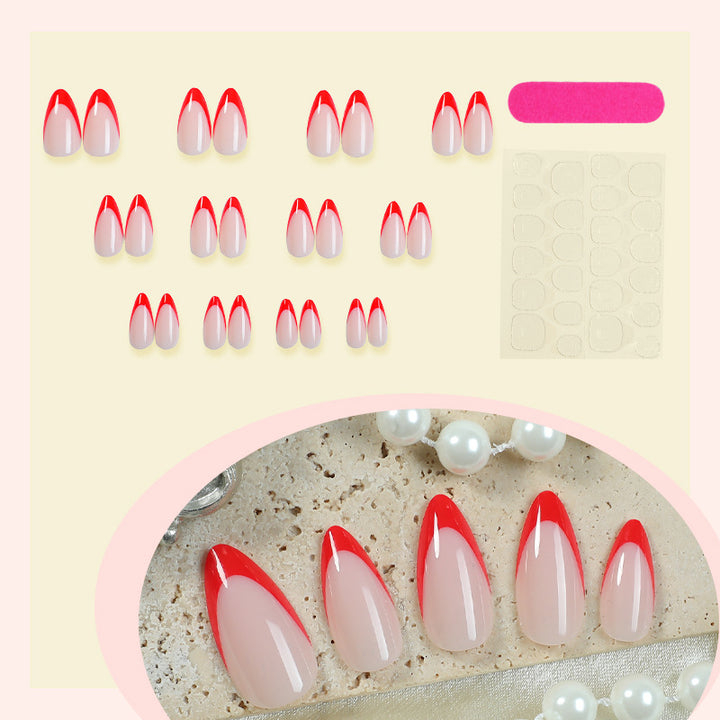 Decorative Press-On Nail Art Set with Elegant Red and White Design kalsten