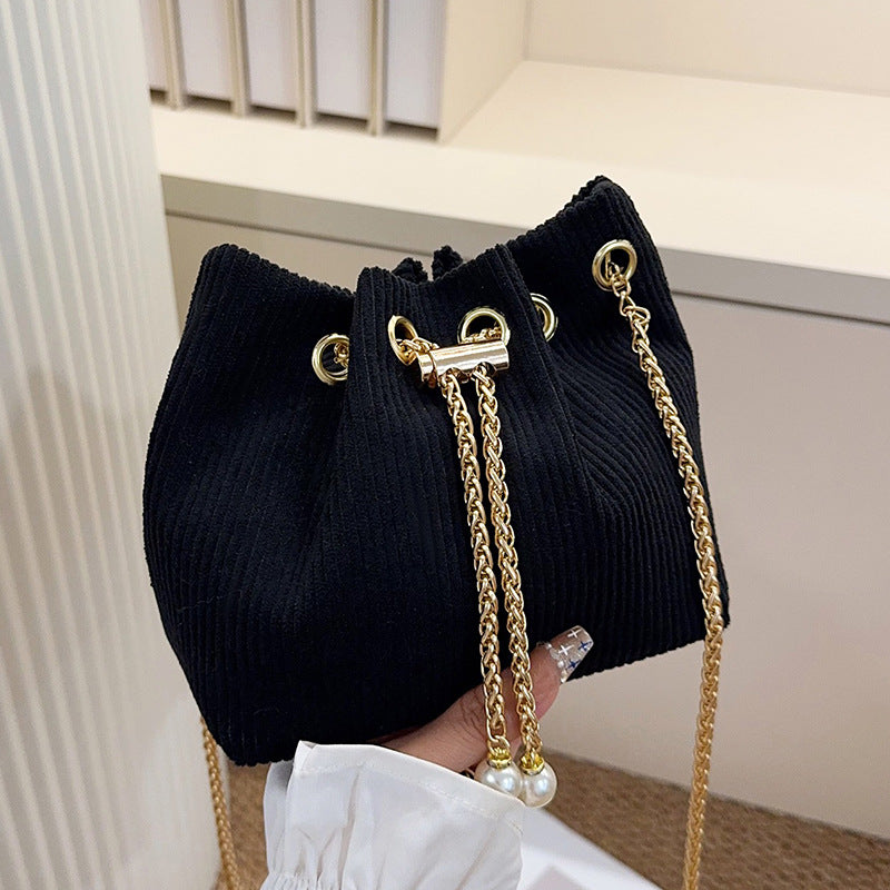 Elegant Textured Drawstring Bucket Bag