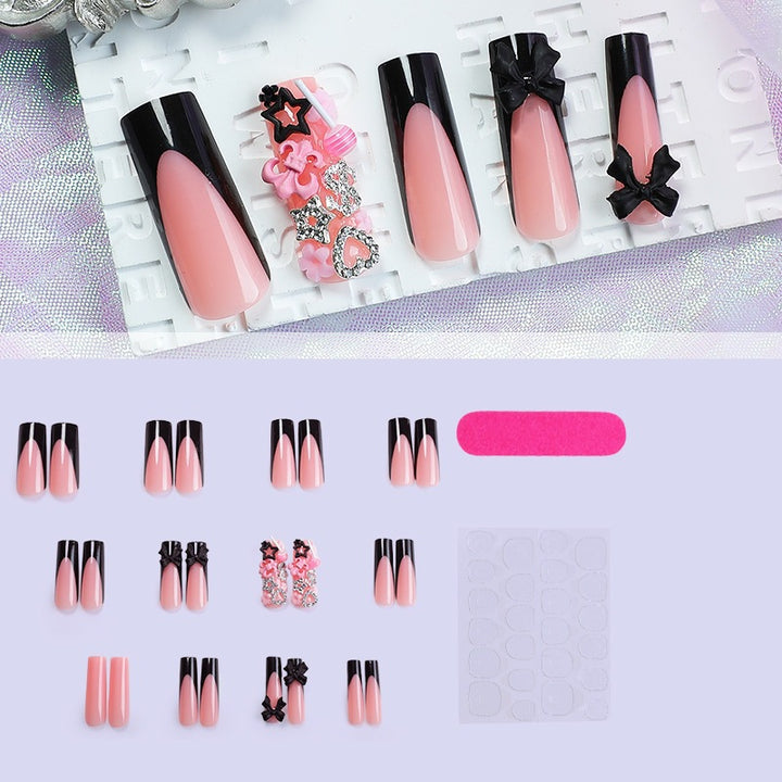 Nail set with elegant black-pink design Kalsten