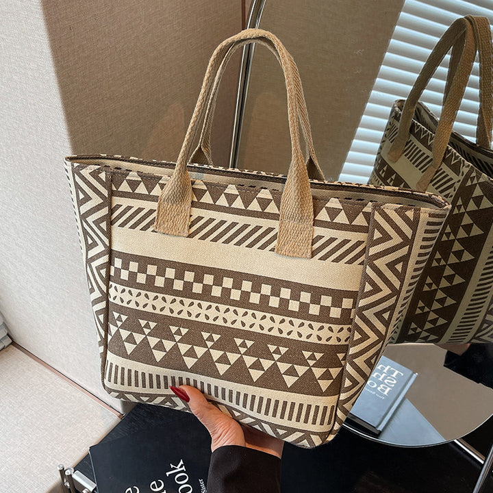 Geometric Print Canvas Tote Bag