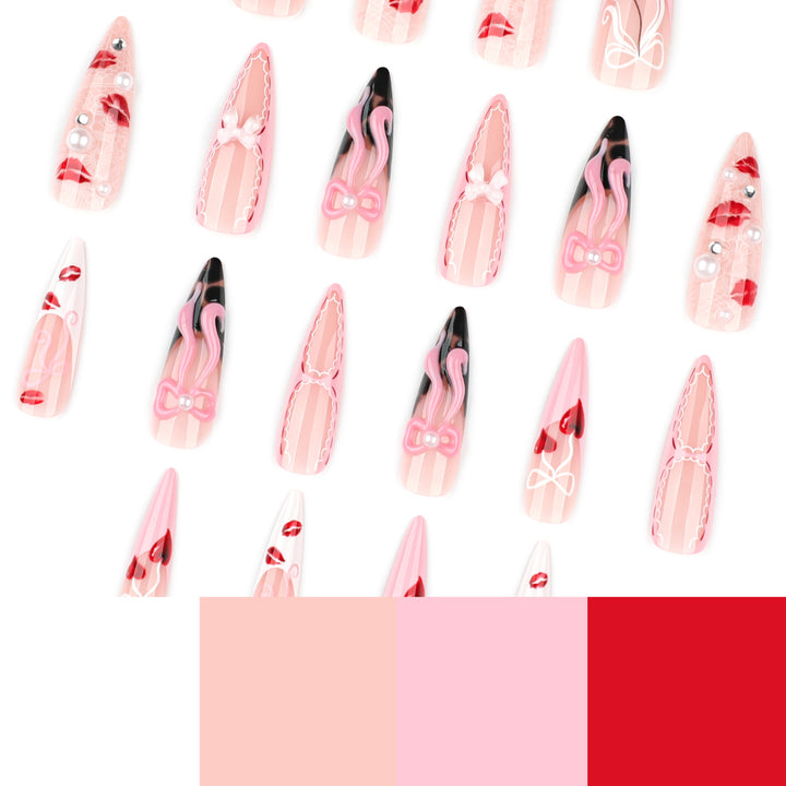 Artful Nail Art with Romantic Heart and Bow Motif Kalsten