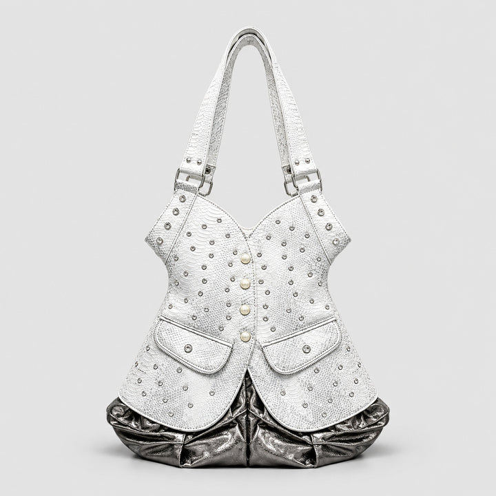 Studded Crocodile-Effect Leather Handbag