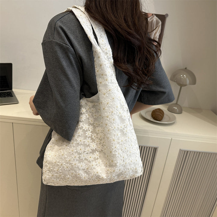 Elegant Floral Embroidered Grocery Tote Bag Kalsten