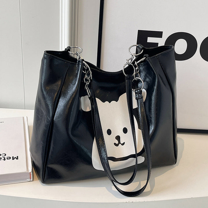 Cute Bear Print Faux Leather Hobo Bag