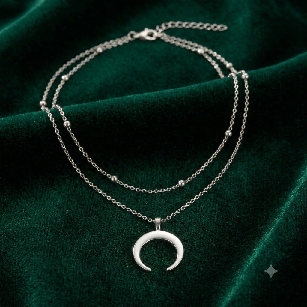 Layered Crescent Moon Pendant Necklace Kalsten