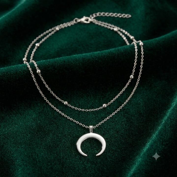 Layered Crescent Moon Pendant Necklace Kalsten