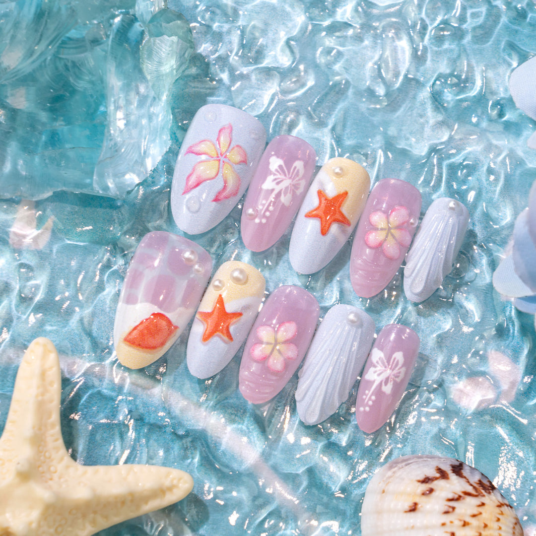 Tropical-Inspired Decorative Press-On Nail Art Set