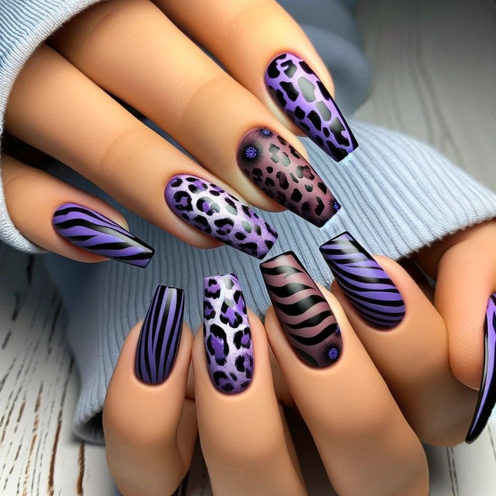 Creative leopard and stripe design artificial nails Kalsten