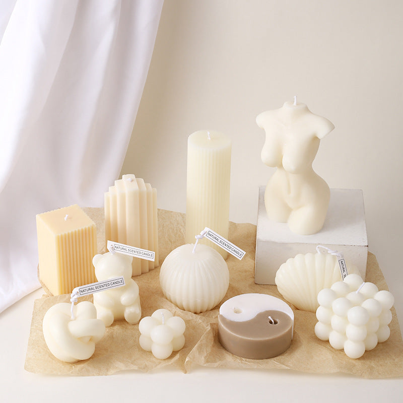 Ribbed Rectangular Pillar Candle with Vertical Fluted Texture