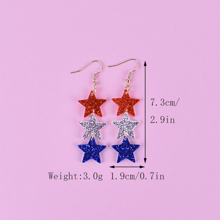 Women's long star pendant earrings made of glitter resin with three-tier chain suspension and fishhook Kalsten