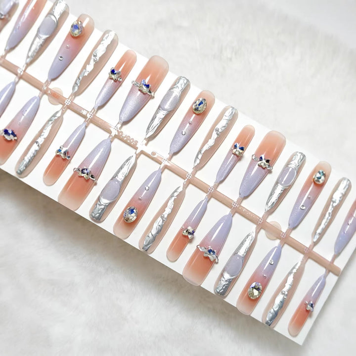 Artificial nails with elegant glitter design and fine 3D decorations Kalsten