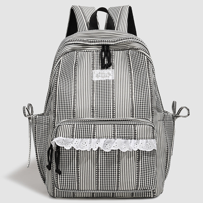 Stylish Striped Backpack with Lace Trim Kalsten