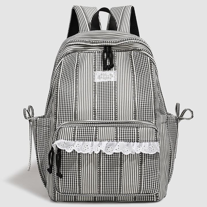 Stylish Striped Backpack with Lace Trim Kalsten
