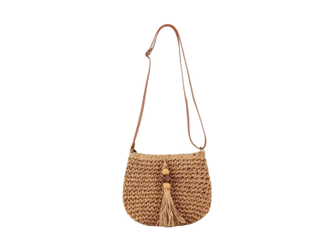 Handwoven shoulder bag with tassels and wooden details Kalsten