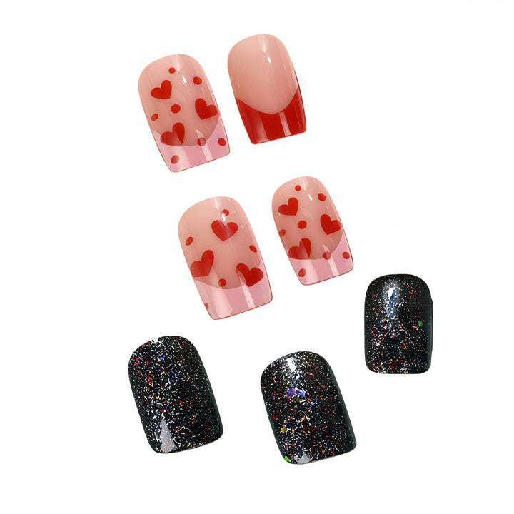 Creative artificial nails with heart design and glitter effects Kalsten