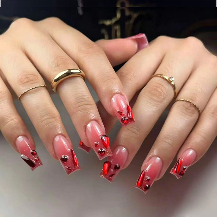 Decorative Acrylic Press-On Nail Set with Gemstone Accents Kalsten