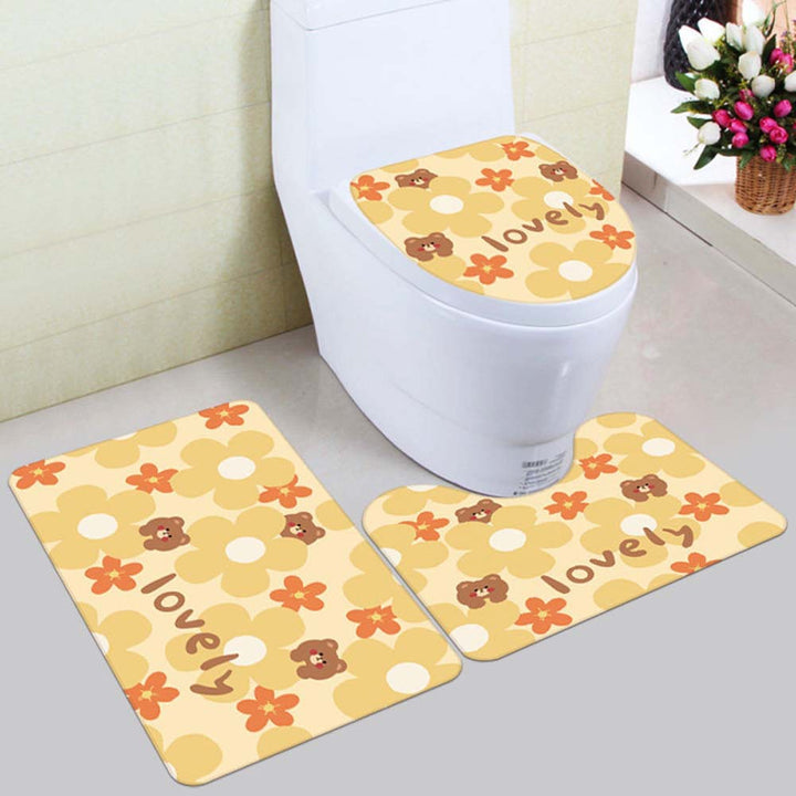 Floral Bunny-Themed Bath Mat Set
