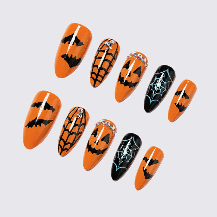 Acrylic nail set with Halloween designs and glitter elements Kalsten
