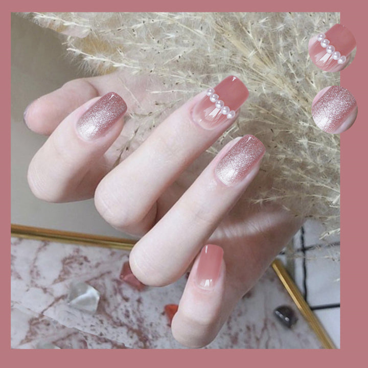 Elegant Pearl and Glitter Press-On Nail Art