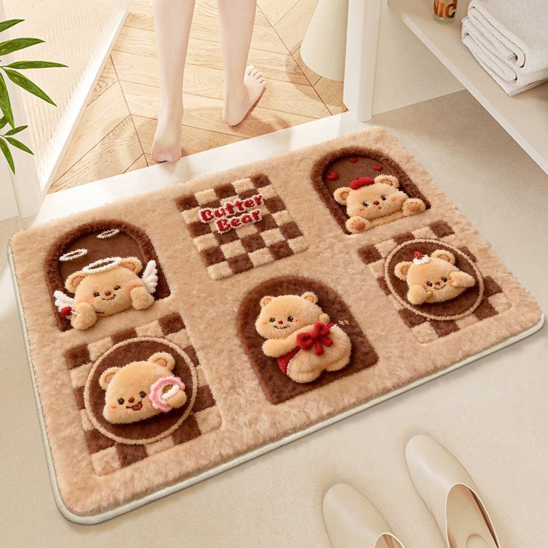 Cute Bear Theme Plush Bath Mat