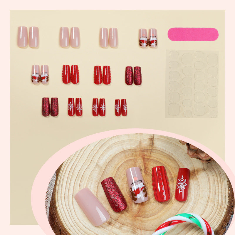 Artificial nail set with festive Christmas designs and glitter accents Kalsten
