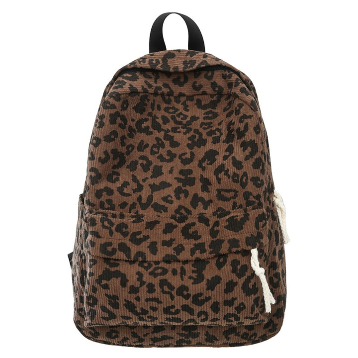 Stylish Leopard-Print Corduroy Backpack
