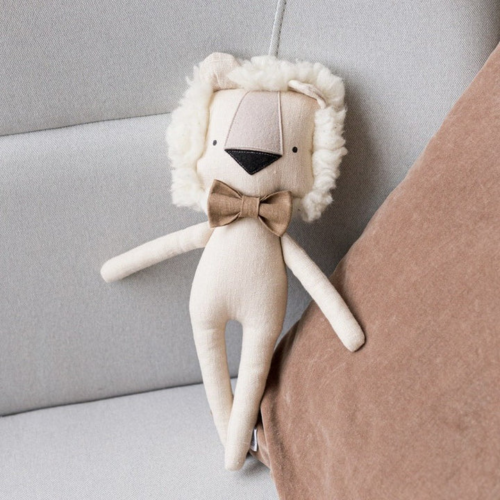 Handcrafted Linen Bear Plush Doll with Bow Tie