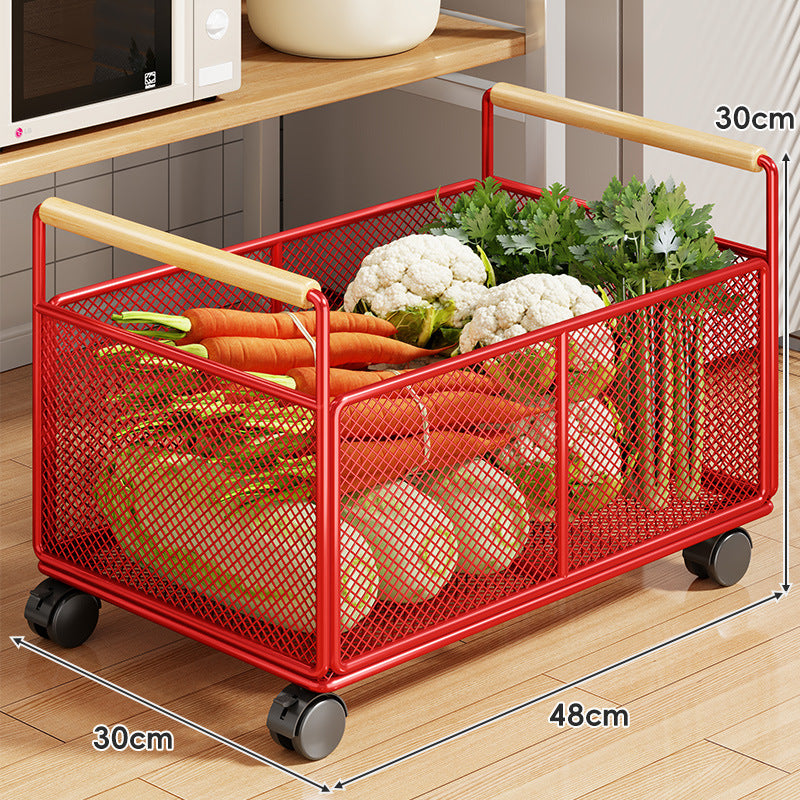 Rolling Mesh Kitchen Storage Cart with Wooden Handles
