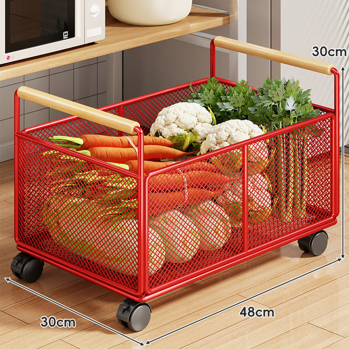 Rolling Mesh Kitchen Storage Cart with Wooden Handles