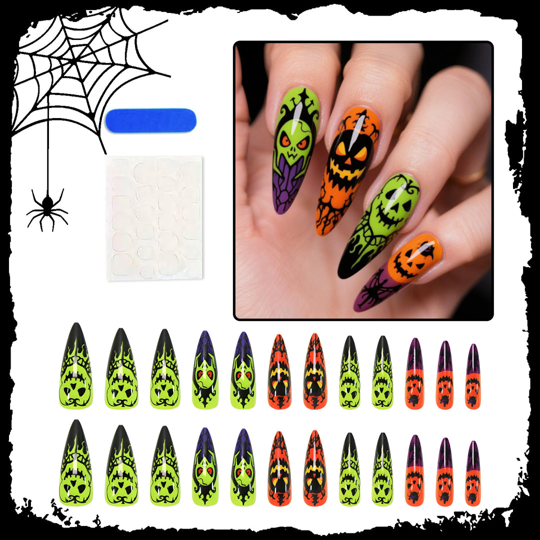 Halloween Fake Nail Set with Creepy Design and Creative Motifs Kalsten