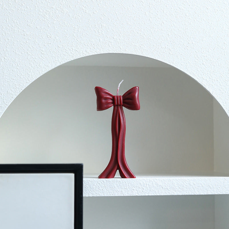 Sculpted Bow-Shaped Decorative Soy Wax Candle with Cotton Wick