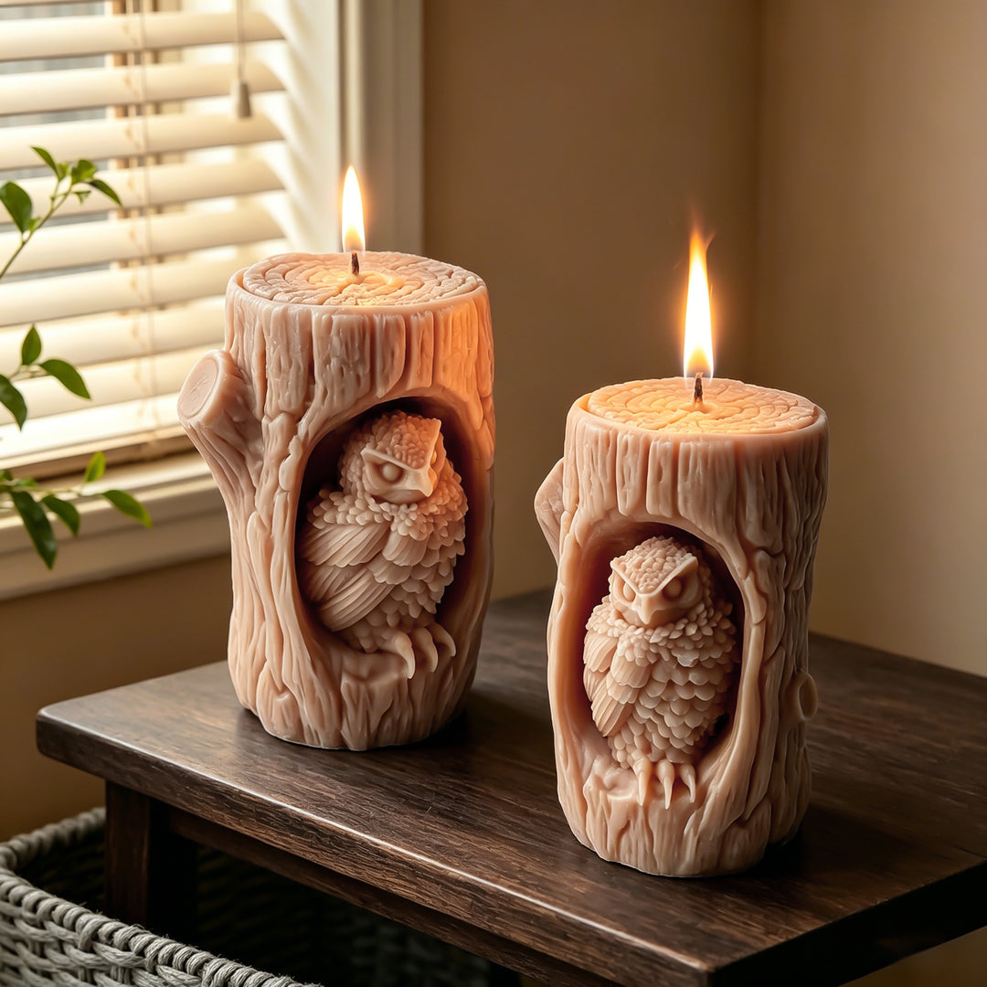 Owl Carved Candle Holder
