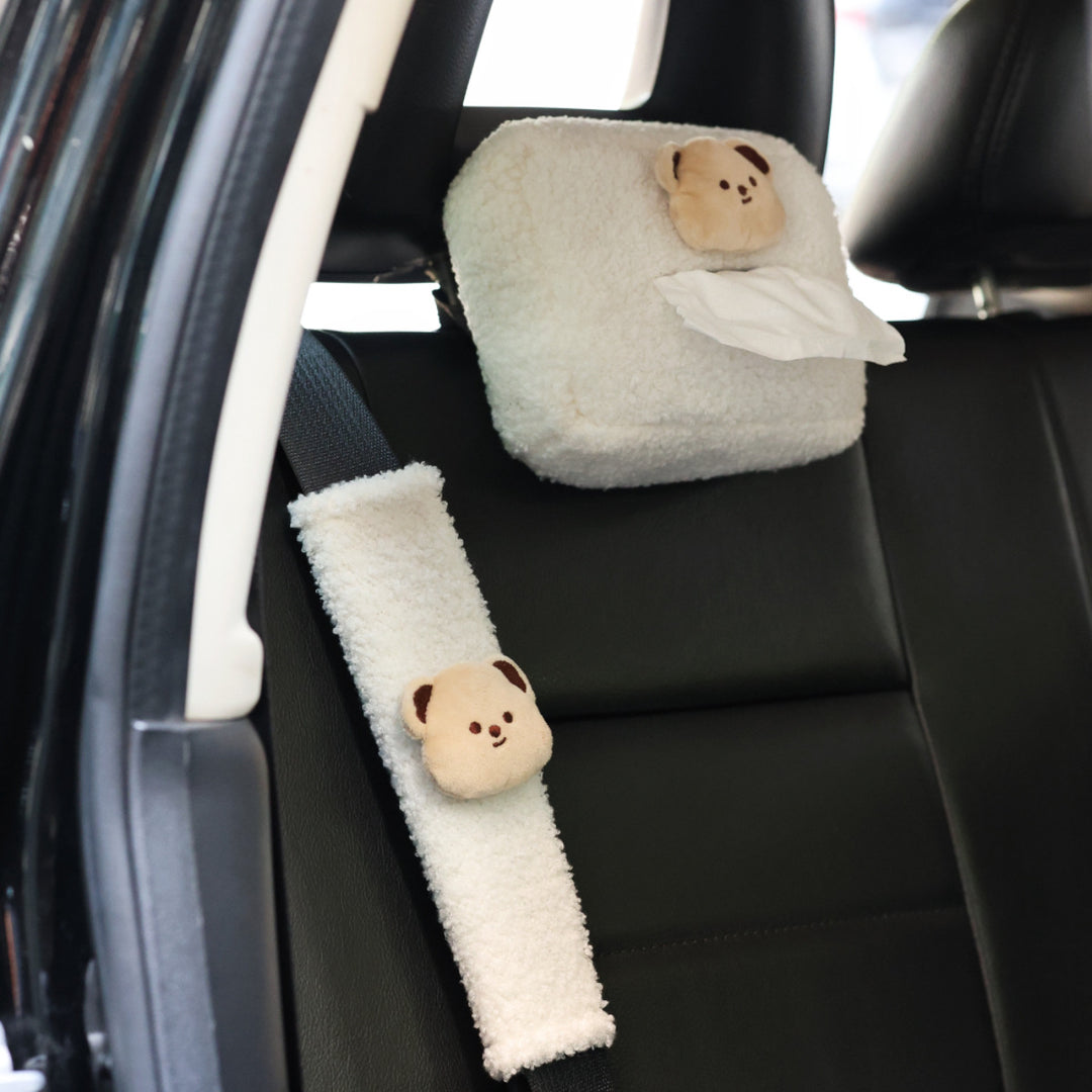 Sherpa-Lined Seatbelt Comfort Sleeve with Teddy Head Accent