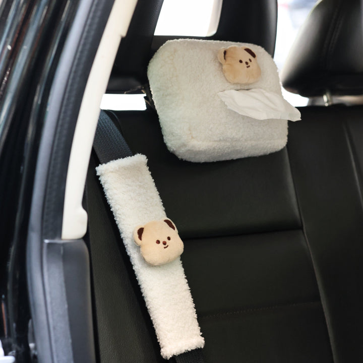 Sherpa-Lined Seatbelt Comfort Sleeve with Teddy Head Accent
