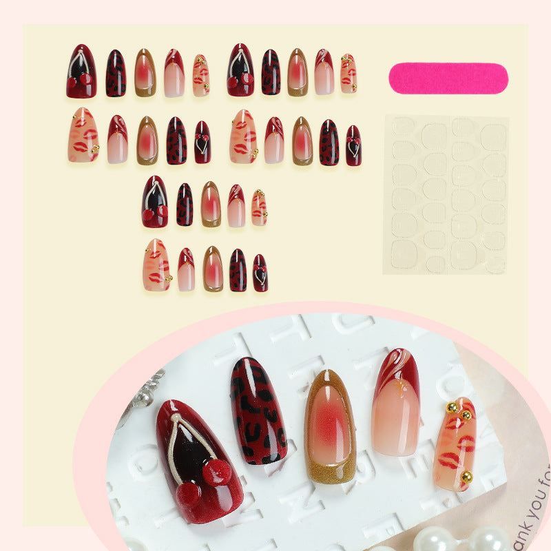 Decorative Press-On Nail Art Set with Luxurious Kiss and Leopard Inspired Designs kalsten