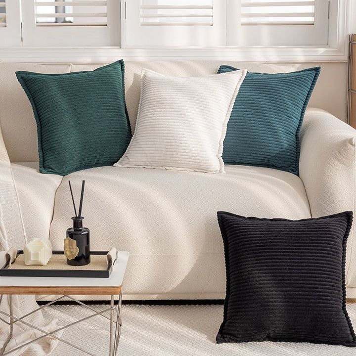 Decorative Ribbed Corduroy Throw Pillow Cover Square Accent Cushion
