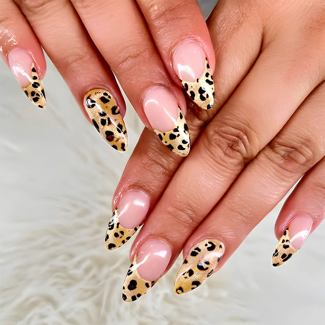 Artistic Stiletto Press-On Nails with Leopard Print Accents Kalsten