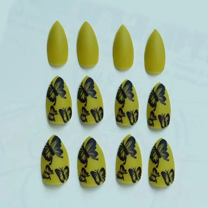 Artistic Stiletto Press-On Nail Art Set with Butterfly Design