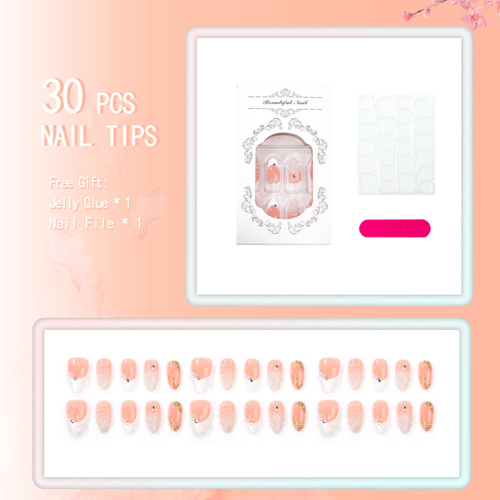 Elegant Press-On Nail Art Set with Pearl and Floral Embellishments